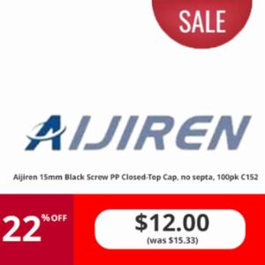 Aijiren 15mm Black Screw PP Closed-Top Cap, no septa, 100pk C152